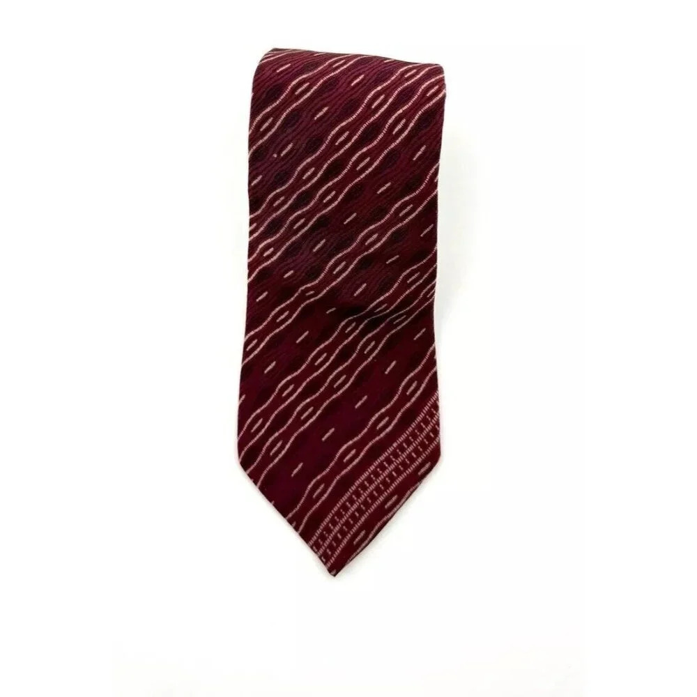 Angelo‎ Burgundy & Red Woven Stripe Tie w Cream Accents 56.5x3” Textured